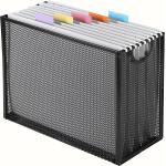 Sinboun Hanging File Organizer Letter-Size File Holder Filing Box Includes 5 Hanging Folders - Metal Mesh Magazine Book Letter Storage Cabinets File Cart for Office Home School, No Assembly Required