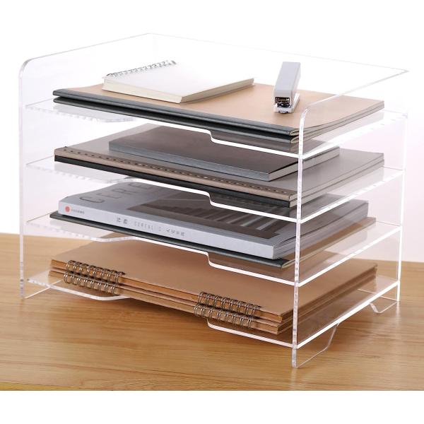 Paper Organizer Tray, Acrylic File Storage for Desk, Enlarged 4 Tiers Trays, Clear Letter Tray for Office Accessories (Multiple 4 Tier Enlarged)