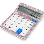 Stylish Bling Rhinestone Desktop Calculator 12 Digit Decorative Large LCD Display Office Calculator with Time Alarm Clock for Home School Office Desk Accessory, White