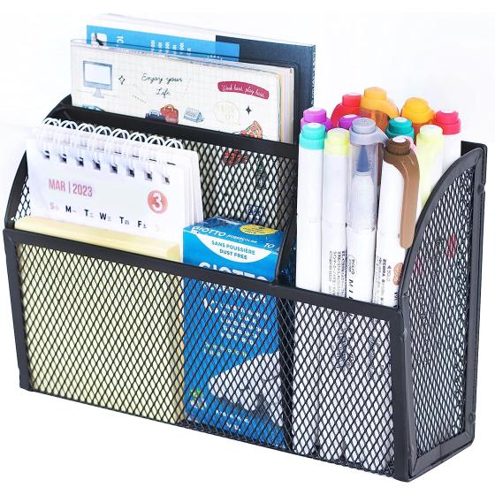 DALTACK Magnetic Pencil Holder Magnetic Shelf for the Whiteboard 3-Grid Mesh Magnetic Pen Holder for Refrigerator Magnetic Organizer Locker Accessories Organizer for Home, School and Office, Black