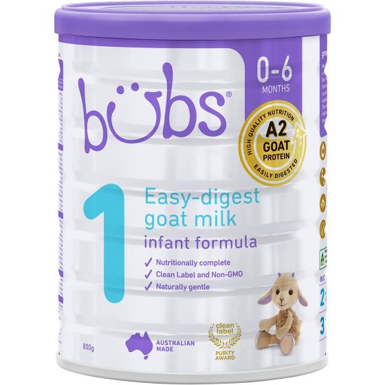 Bubs Goat Milk Infant Formula Stage 1， Infants 0-6 months， Made with Natural Goat Milk， 28.2 oz