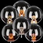 Large Bobo Balloons and Safari Stuffed Animals Set 6 Pcs Bubble Transparent Balloons 15.8 Inch Clear Balloons for Stuffing 6 Pcs Mini Jungle Animal Plush Toys for Wedding Birthday Party Decorations