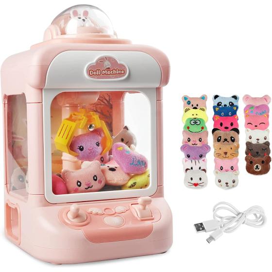 Claw Machine for Kids,Mini Vending Machines Candy Grabber Prize Dispenser Toys for Girls,Electronic Arcade Claw Game Machine for Party Birthday Easter Gifts with Lights Sound & 20 Mini Plush Toys