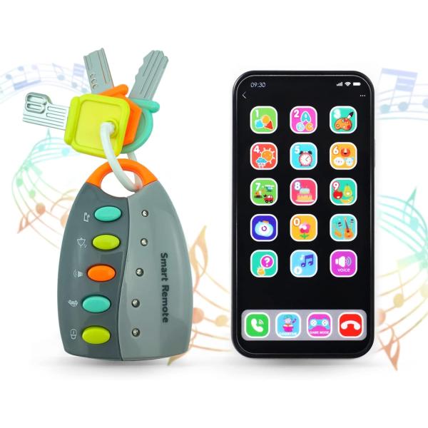 Ella Dream Baby Phone Toy with Light and Sound, Playing Car Key Toys, Pretend Play Musical Toys Bundle for Toddlers, Babies, Boys and Girls, Gifts for Birthday, Holiday