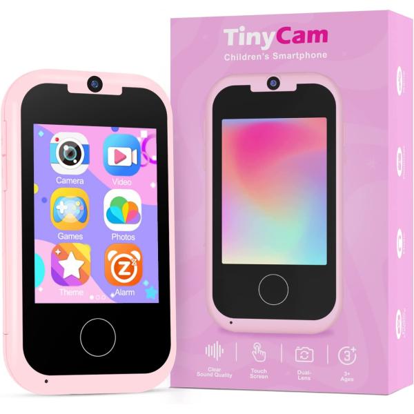 Prysyedawn Kids Smart Phone for Girls, Christmas Birthday Gifts for Girls Age 3-6, MP3 Music Player with Dual Camera, Toddler Touchscreen Phone Learning Toy for 3 4 5 6 Year Old Girl with SD Card-Pink
