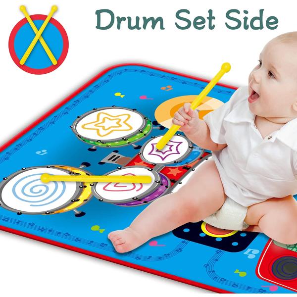 PRAGYM Baby Toys for 1 Year Old Boys & Girls, 2 in 1 Musical Toys, Toddler Piano & Drum Mat with 2 Sticks, Learning Floor Blanket, Birthday Gifts for 1 2 3 Year Old Boys & Girls