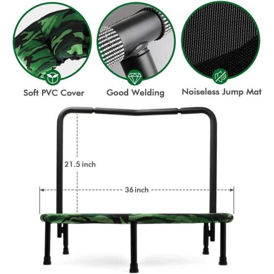 36-Inch Dinosaur Mini Trampoline for Kids with Handle, Foldable Kids Trampoline for Play & Exercise Indoor or Outdoor, Camo Safty Padded Cover Toddler Rebounder Trampoline for Jump Sports