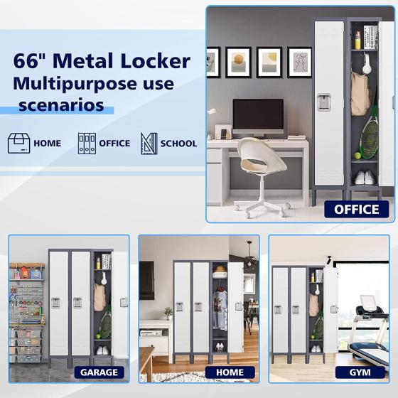 Letaya Metal Locker 2 Lockable Door，71" Tall Steel Storage Cabinet for School Office Gym Home Employees Staff Children Room(2 Door -Gray)