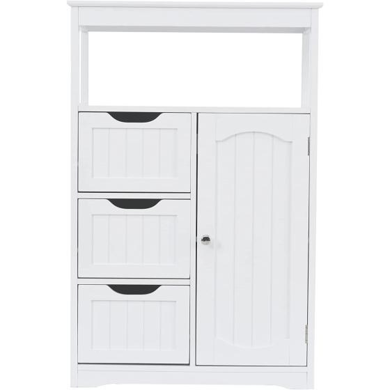 Mbolyeer White Storage Cabinet，Freestanding Multi-Functional Wooden Cabinet with Door and 3 Drawers，Entryway Storage Table for Living Room/Bathroom/Kitchen/Home Office