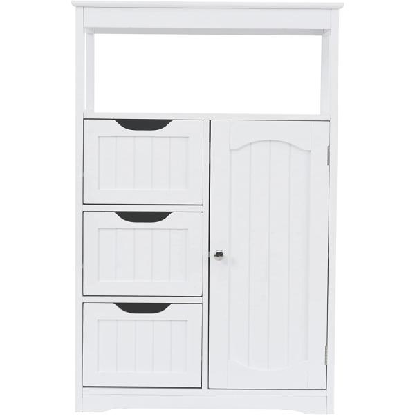 Mbolyeer White Storage Cabinet，Freestanding Multi-Functional Wooden Cabinet with Door and 3 Drawers，Entryway Storage Table for Living Room/Bathroom/Kitchen/Home Office