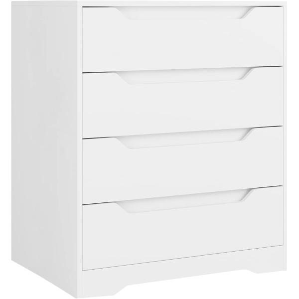 HOSTACK Modern 4 Drawer Dresser， Chest of Drawers with Storage， Wood Clothing Organizer with Cut-Out Handles， Accent Storage Cabinet for Living Room， Bedroom， Hallway， White