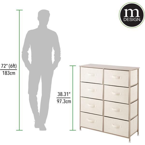 mDesign Large Steel Frame/Wood Top Storage Dresser Furniture Unit with 8 Removable Fabric Drawers， Large Bureau Organizer for Bedroom， Living Room， Closet - Lido Collection， Cream/Gold