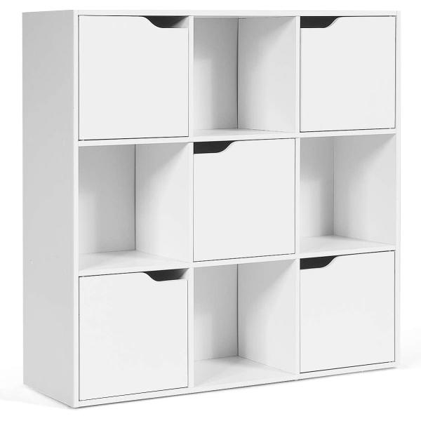 Giantex 9-Cube Storage Organizer， Storage Cabinet with 4 Open Cubes and 5 Cabinets， Free Standing Wooden Cubby Bookcase， Compartment Units for Home Office， 3-Tier Bookshelf for Books， Toys
