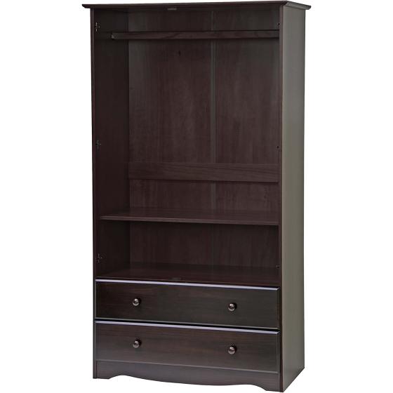 Palace Imports 100% Solid Wood Smart Wardrobe/Armoire/Closet， Java Color， 40" W x 72" H x 21" D， 1 Clothing Rods， 1 Lock， 2 Drawers Included