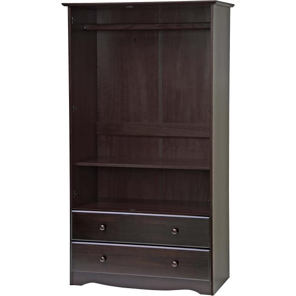 Palace Imports 100% Solid Wood Smart Wardrobe/Armoire/Closet， Java Color， 40" W x 72" H x 21" D， 1 Clothing Rods， 1 Lock， 2 Drawers Included