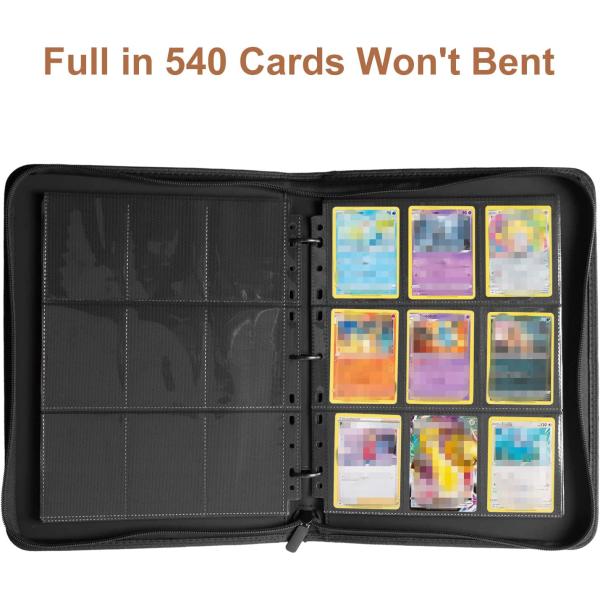GEAoffice Premium Zip Card Binder - 9 Pocket Trading Card Album Folder with 30 Removable Sleeves- 540 Top Loading Pockets Collector Binder for TGC, MTG, Baseball Cards, Yugioh