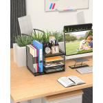 VIVSOL Desk Organizer with Mesh File Holder， 4-Tier Office Supplies Desk Organizers and Accessories with Sliding Drawers， 3 Trays &amp; Pen Holder， Desk File Organizer and Storage for Office， School， Home