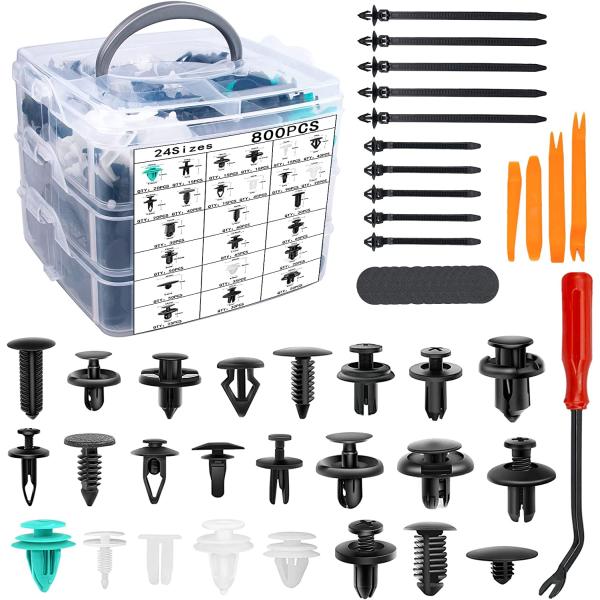 HIEOJAT 910Pcs Car Retainer Bumper Clips and Fastener Remover Kit 25 Sizes Auto Push Pin Rivets Door Trim Panel Clips for GM Ford Toyota Honda Acura Chrysler…