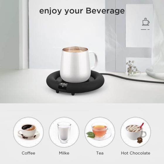 Coffee Mug Warmer， 2022 EasyAcc Coffee Warmer for Desk [with Silicon Cup Lid] Smart Mug Warmer Auto Shut Off， 3 Temp Setting to 167℉， Touch Switch， LED Display Cup Warmer for Office Home -Coffee Gift