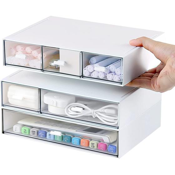 Desk Organizer with 6 Drawers， Desk Storage Box Office Drawer Organizer Desk Organization and Storage Pen Storage Plastic Makeup Storage Suitable for Office， School， Home