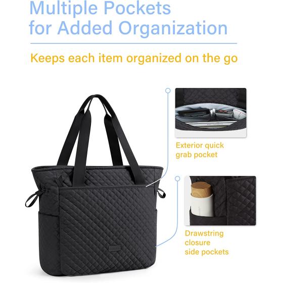 BAGSMART Quilted Tote Bag， Top Handle Handbags for Women， Shoulder Bag， 25L Large Hobo Bag for Work， School， Travel