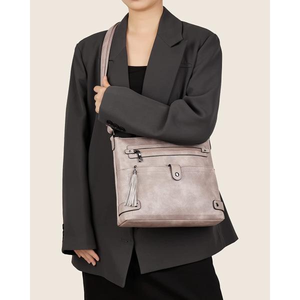 FADEON Leather Crossbody Bag for Women Large Crossbody Purses Ladies Designer lightweight PU Shoulder Bag with Tassel