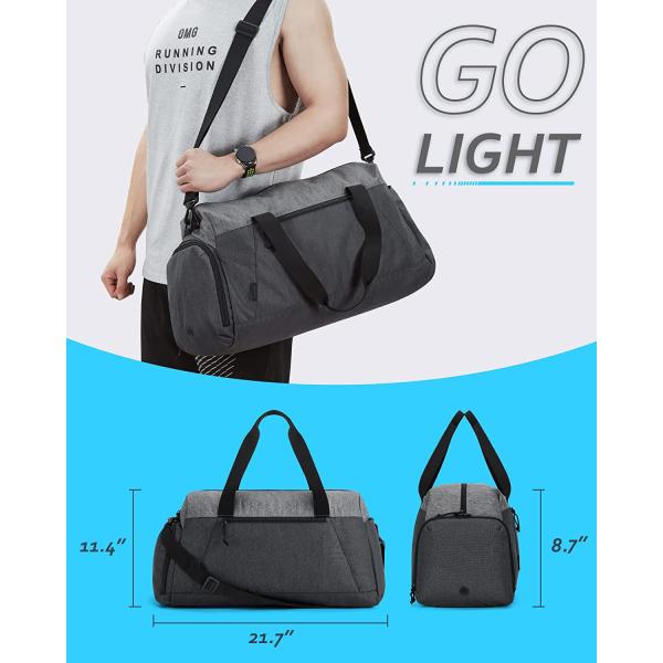 Gym Bags for Men， BAGSMART Foldable Sports Duffle Bag， Lightweight Weekender Duffel Bag With Shoe Compartment， Water Resistant Workout Duffle Sports Bag for Travel Fitness Swimming Yoga， Grey