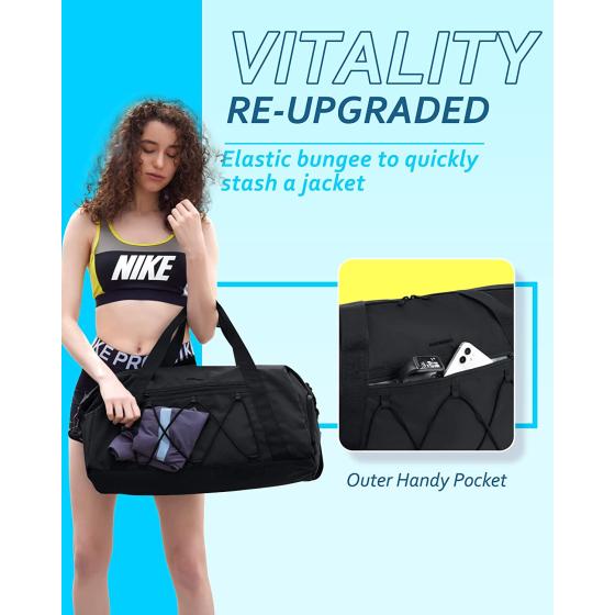 Gym Bag for Men Women， BAGSMART Sports Travel Duffel Bag With Shoe Compartment &amp; Wet Pocket， Carry On Bag Weekender Overnight Bag， Water Resistant Sports Gym Tote Bags Swimming Yoga， Black