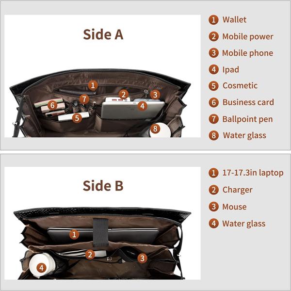 Laptop Bag for Women， 17 Inch Laptop Tote Bag， Fashion Computer Shoulder Bag， Waterproof Leather Teacher Handbag with USB Port， Large Capacity Crossbody Bag Business Office Briefcase Work Bag Black