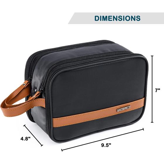 BAGSPRITE Toiletry Bag for Men， Travel Bag for Toiletries， Mens Toiletry Bag Shaving Dopp Kit Organizer， Large Water-resistant Travel Bathroom Bag for Traveling， Black/Brown