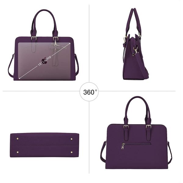 TOPDesign Laptop Bag for Women， Waterproof PU Leather Work Briefcase fits 15.6 Inch Computer， Large Tote Messenger Shoulder Bag， Stylish Business Purse Handbag Satchel (Purple)