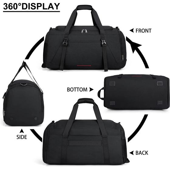 Gym Bag for Men Women 40L Water Resistant Sports Bag Gym Duffle Bag with Wet Pocket Large Travel Duffel Bag Weekender Overnight Bag with Shoe Compartment Black