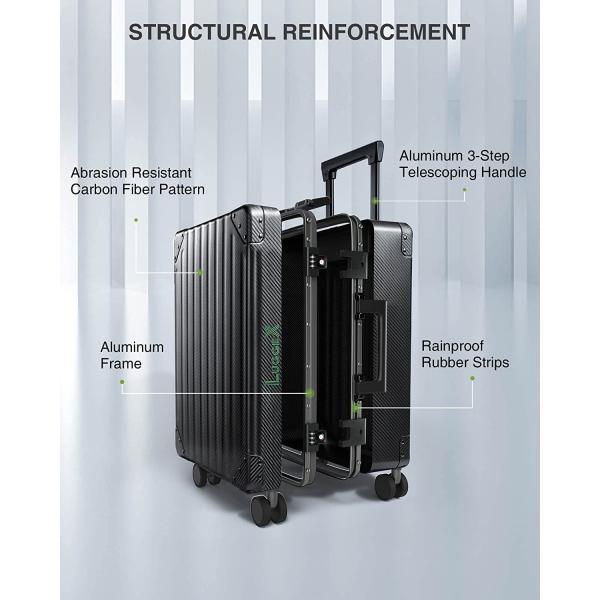 LUGGEX Aluminum Luggage Checked， 24 Inch No Zipper Luggage Metal Suitcase， Classy Carbon Fiber Pattern for Elegant Journey (Metal Suitcases with Wheels)