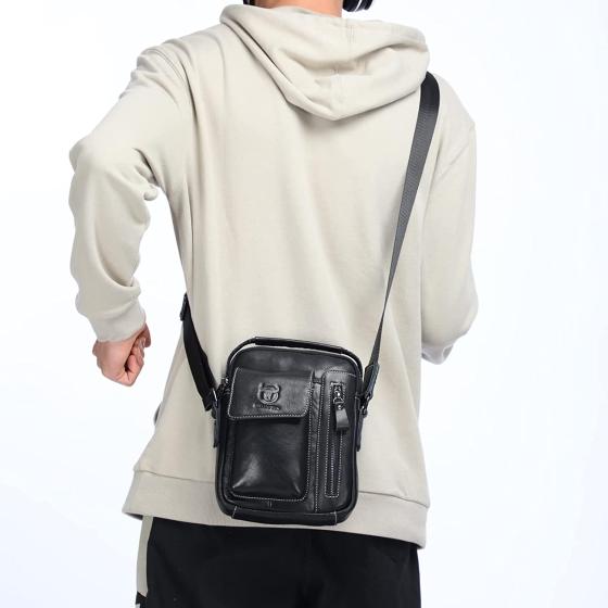 LUKZIJAES Genuine Leather Shoulder Bag Men Messenger Handbag Sling Crossbody Bag for Business Everyday Casual Travel