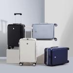 Hanke Upgrade 24" Checked In Suitcase with Front Laptop Pocket, Rolling Luggage with Spinner Wheels and TSA Lock,Aluminum Frame PC Hardside Travel Luggage for woman man, 24-inch Smoke White