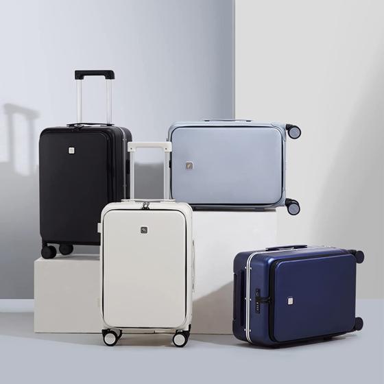 Hanke Upgrade 24" Checked In Suitcase with Front Laptop Pocket, Rolling Luggage with Spinner Wheels and TSA Lock,Aluminum Frame PC Hardside Travel Luggage for woman man, 24-inch Smoke White