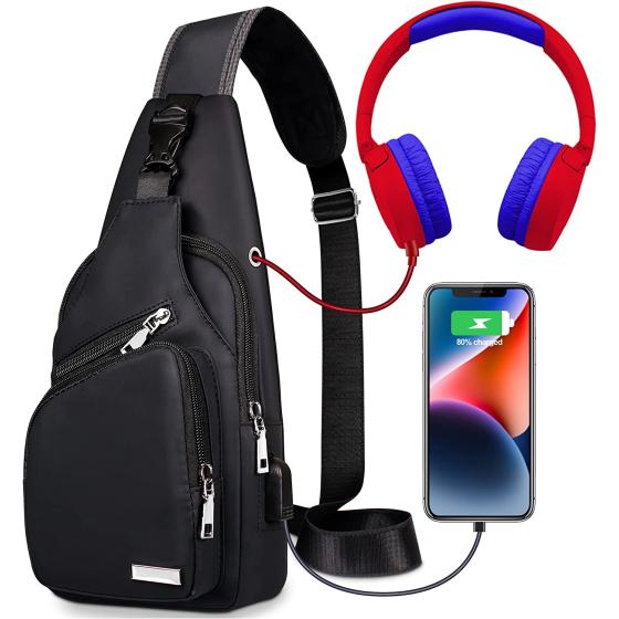Sling Bag Crossbody Backpack for Women Men Chest Bag Hiking Bag with USB Charging Port for Camping Biking Travel Cycling