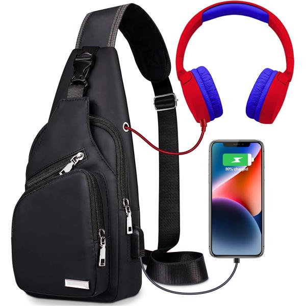 Sling Bag Crossbody Backpack for Women Men Chest Bag Hiking Bag with USB Charging Port for Camping Biking Travel Cycling