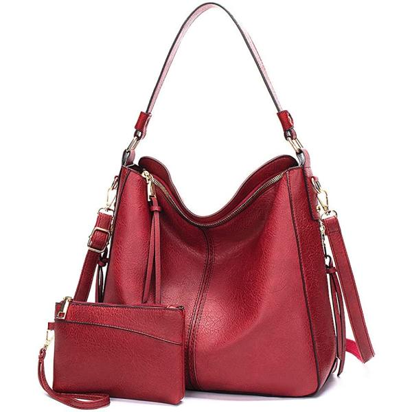 Womens Large Leather Hobo Handbag Ladies Fashion Tote Satchel Shoulder Crossbody Bags 2pcs Purses Set