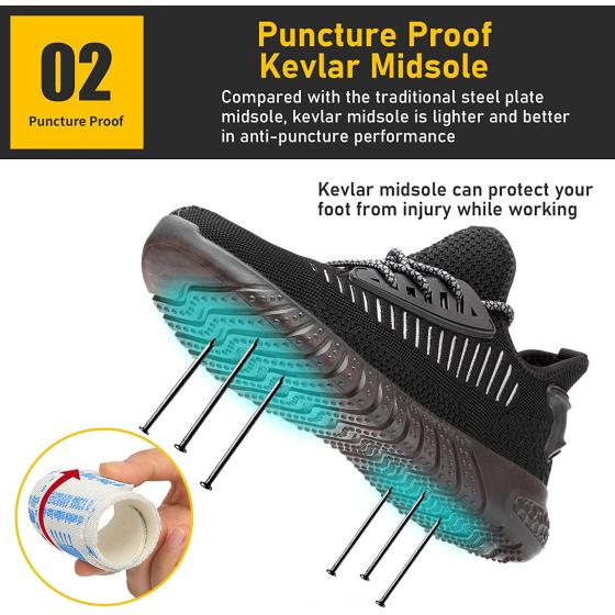 Furuian Steel Toe Indestructible Shoes Men Women Lightweight Puncture Resistant Safety Work Shoes Sneakers for Construction Working Breathable