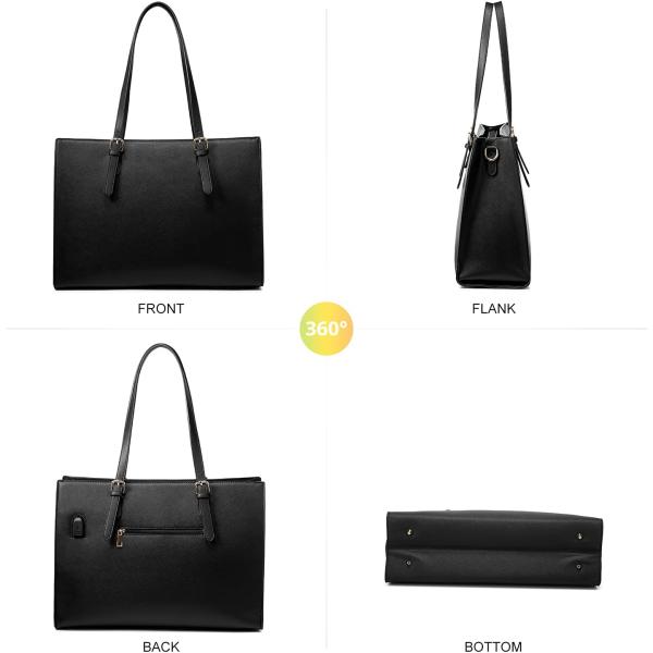 LOVEVOOK Laptop Bag for Women， Fashion Computer Tote Bag Large Capacity Handbag， Leather Shoulder Bag Purse Set， Professional Business Work Briefcase for Office Lady 2PCs， Fit 15.6 Inch Laptop， Black