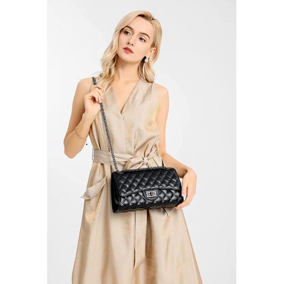 Quilted Crossbody Bags for Women Leather Ladies Shoulder Purses with Chain Strap Stylish Clutch Purse