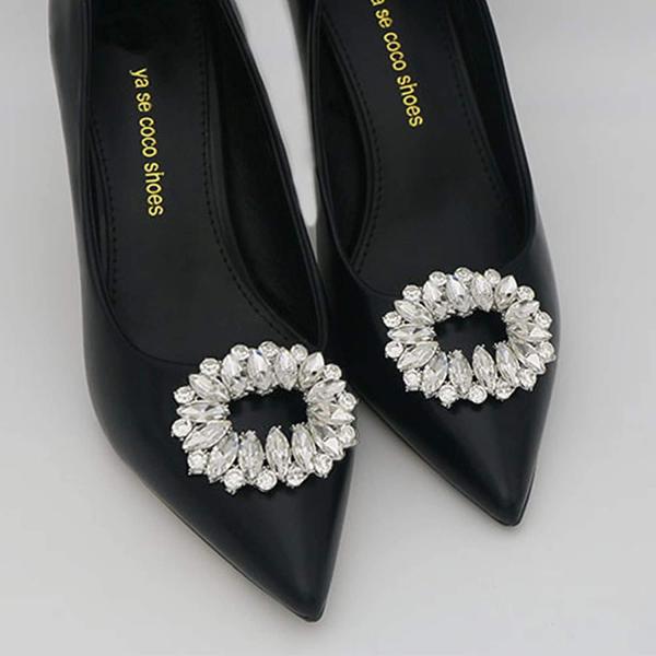 kilofly 2 Pairs Elegant Rhinestone Crystal Metal Shoe Clips Wedding Party Set