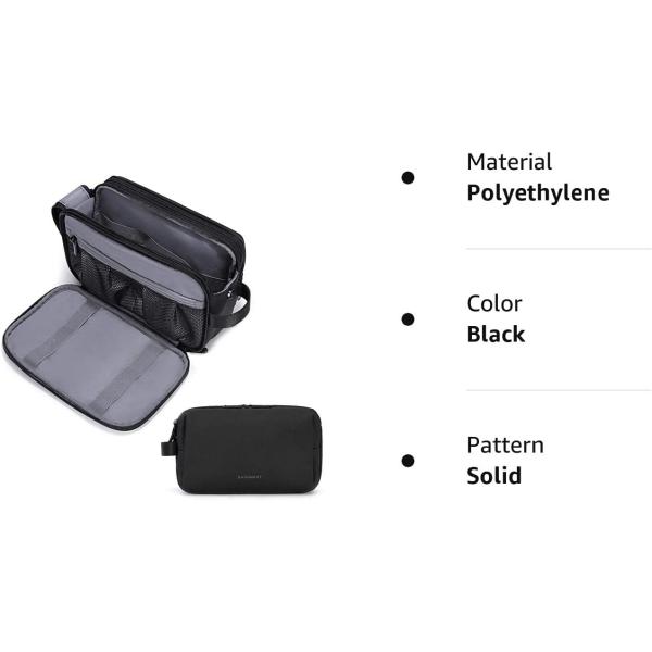 BAGSMART Toiletry Bag for Men， Travel Toiletry Organizer Dopp Kit Water-resistant Shaving Bag for Toiletries Accessories， Black