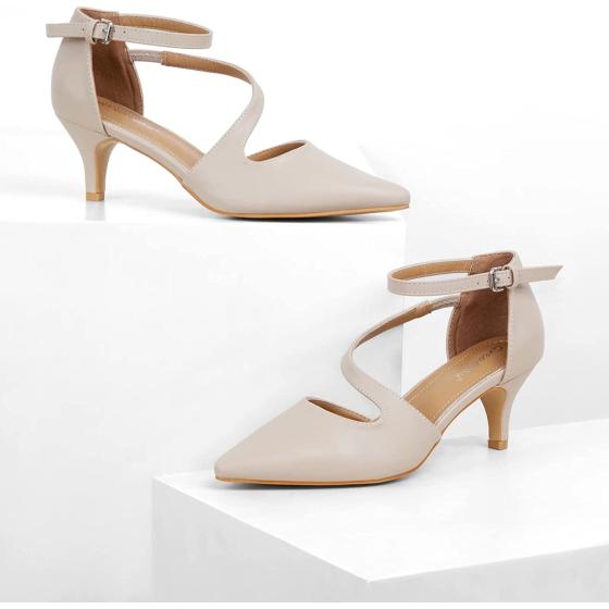 Greatonu Women's Low Heel Pumps Pointed Toe Bridal Wedding Party Kitten Heel Pump Shoes