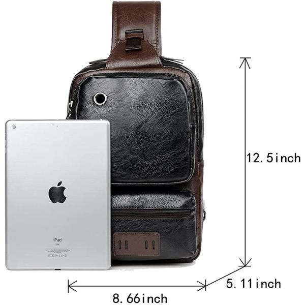 Small Black Sling Crossbody Backpack Shoulder Bag for Men Women Vintage PU Leather Sling Backpack Cycling USB Charger