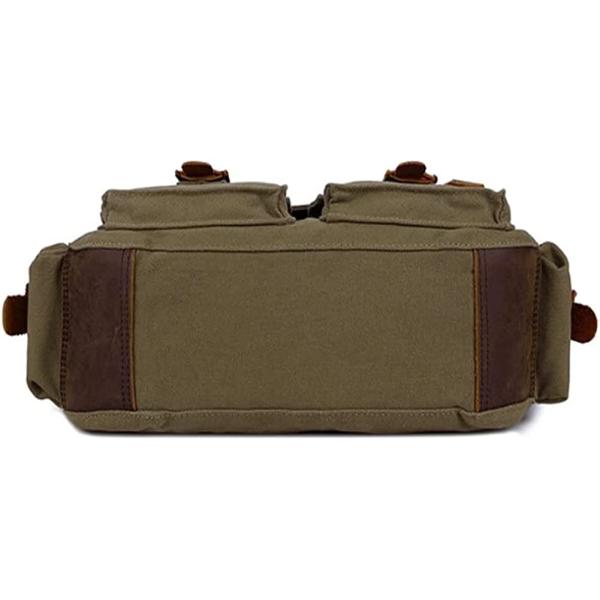 Sechunk Vintage Military Leather Canvas Laptop Bag Messenger Bags Medium