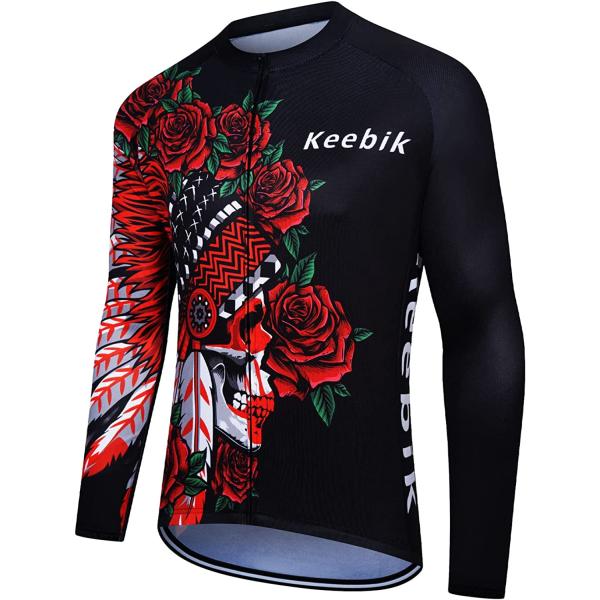 Keebik Men's Cycling Tops Bike Clothing Long Sleeve Biking Shirts Full Zipper Bicycle Jacket with Pockets