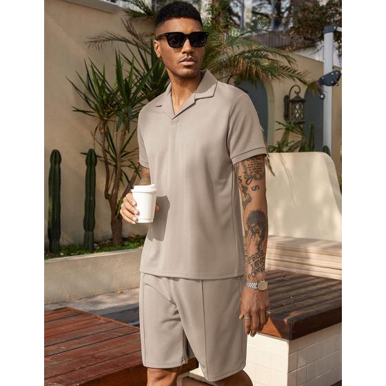 COOFANDY Men's Polo Shirt and Shorts Set Summer Outfits 2 Piece Shorts Tracksuit Fashion Casual Short Sleeve Polo Suit