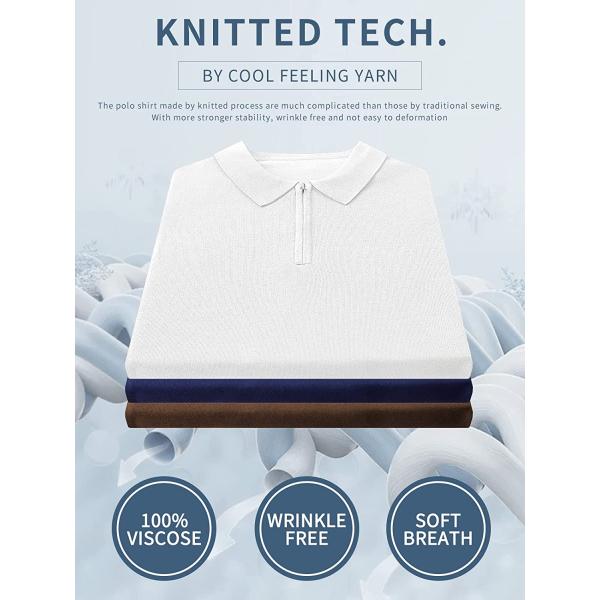 RQP Mens Zipper Polo Shirt Knit Casual Quarter Zip Tee Shirt Vintage Short Sleeve Collared T Shirt Summer Pullover Tshirt
